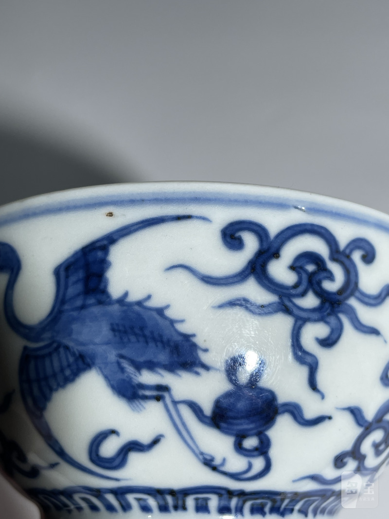 清康熙 青花仿嘉窑云鹤纹碗 - 图10